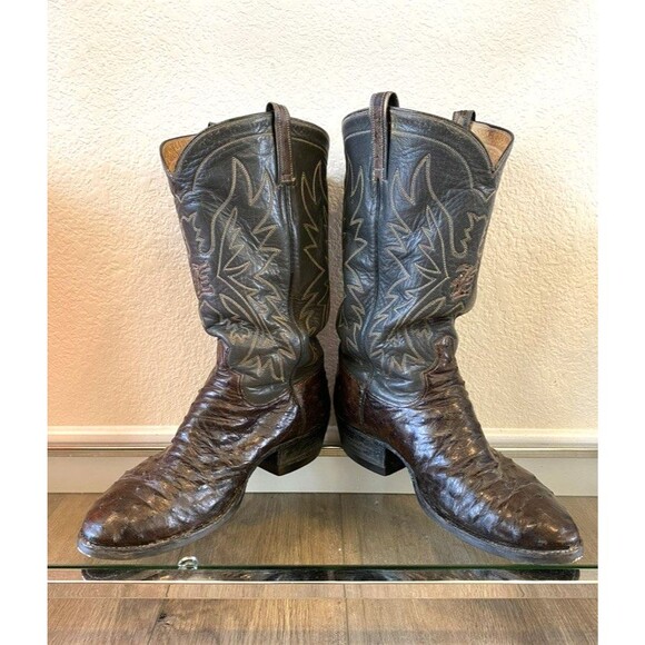Paul Wheeler Boot Co Houston Mahogany Grey Full Quill Ostrich Cowboy Boots 8.5D